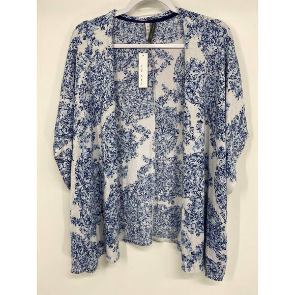 Jaclyn Intimates Womens White Blue Soft Open Face Cardigan Sweater Top NEW Small - Picture 1 of 9